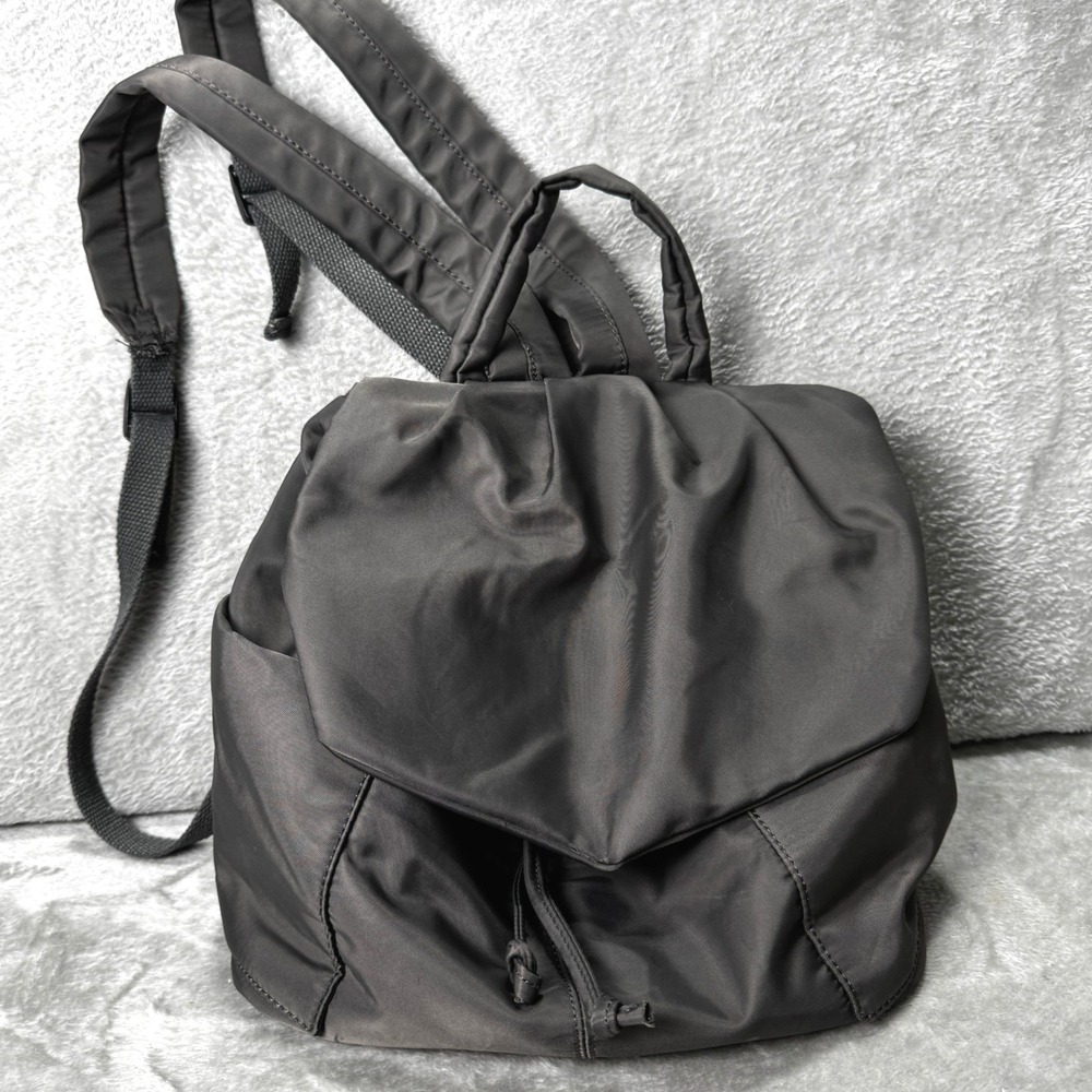 Charcoal Gray Nylon Drawstring Travel Backpack Magnetic Flap Closure Adjustable